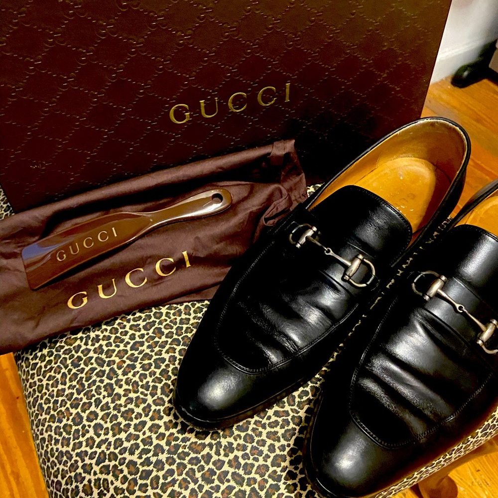 Gucci Men’s Black Leather Loafer with Horsebit, Size: 9 1/2